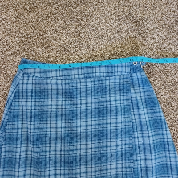 John Galt Blue Plaid Wrap Front Skirt - Picture 5 of 7